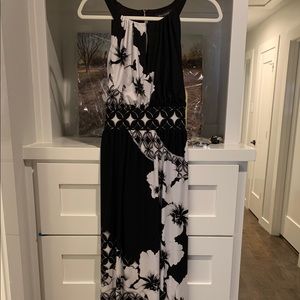 WHBM Floral Black & White Halter Maxi Dress Sz M